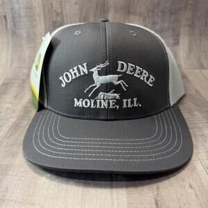 John Deere Moline, ILL. Gray & White Mesh Back Hat Snapback Cap NWT